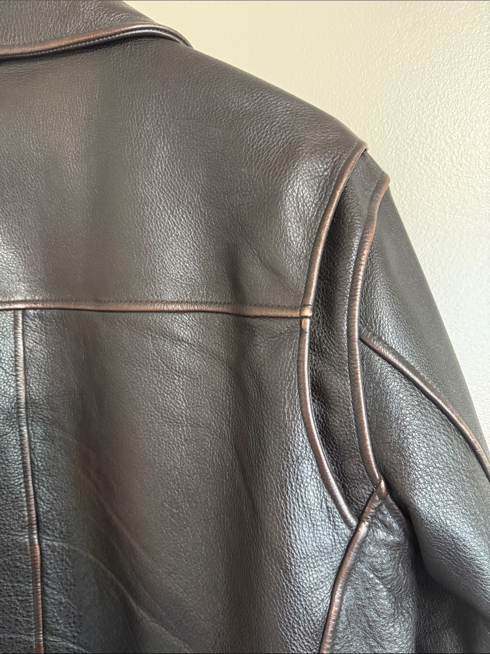 Member’s Mark Men's Brown Leather‎ Bomber Moto Full Zip Jacket Size L - Picture 9 of 14